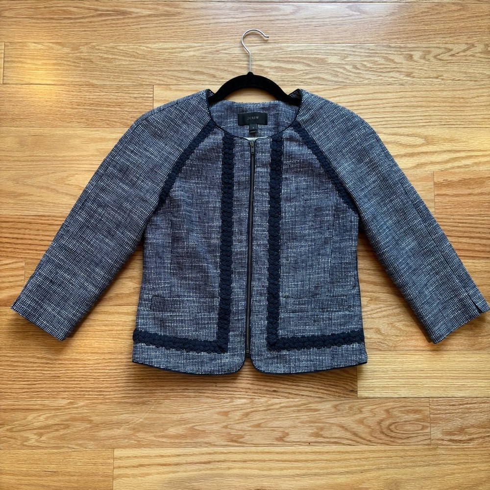 J. Crew Blue Suit Jacket with Braided Trim